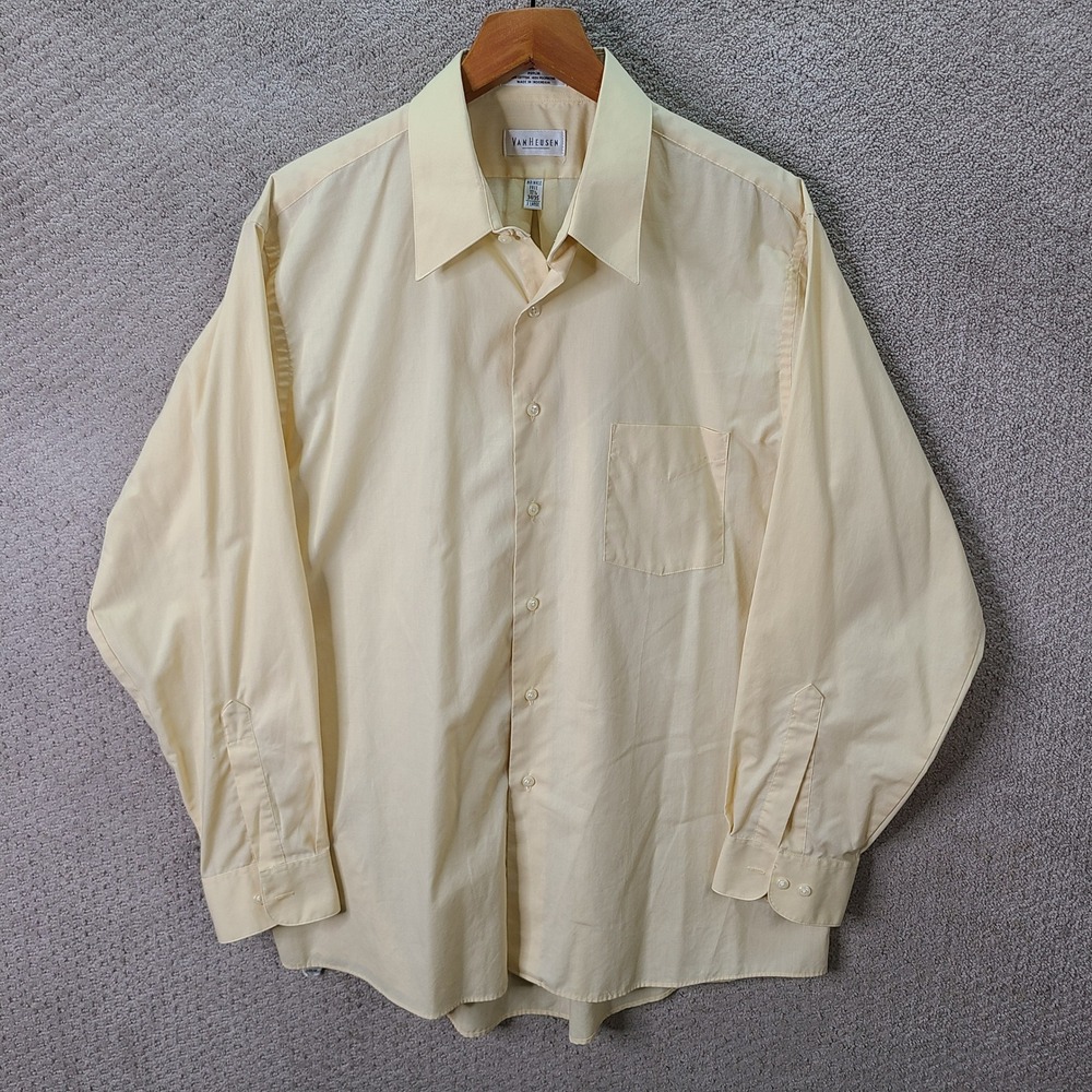 Van Heusen Shirt Mens XL Yellow Button Down Poplin Cotton Blend Wrinkle Free